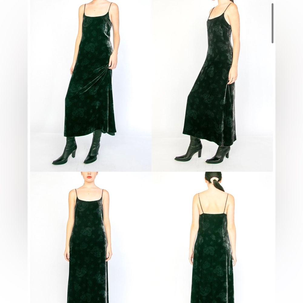 Ralph Lauren Dark Green Velvet Slip Dress - Picture 2 of 9